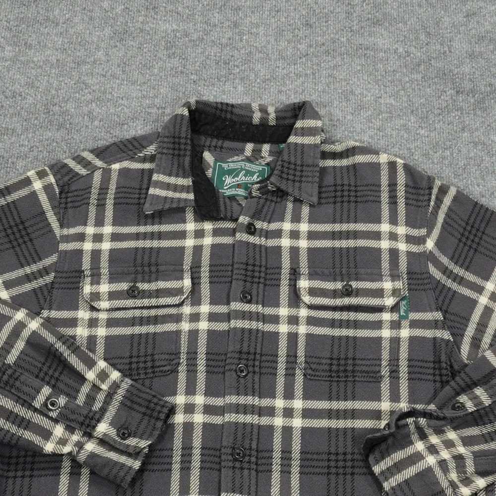 Woolrich‎ Shirt Mens Large Gray Plaid Flannel Long Sleeve Button Down Outdoor